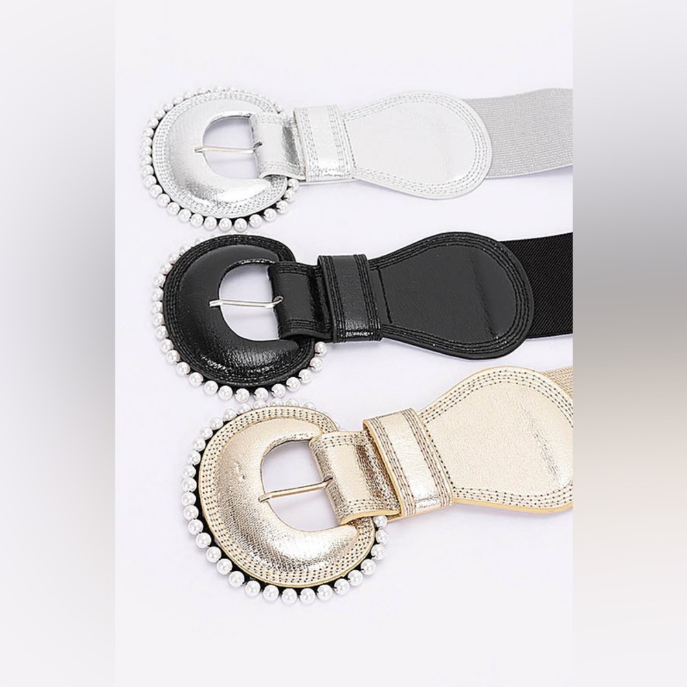 46A. Elegant Stretchy Belt with Pearl Accents
